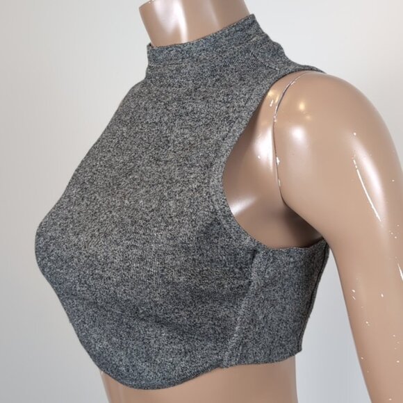 3/$20 Revamped By Sirens Ribbed Knit Crop Top Sleeveless High Mock Neck Melange - Picture 4 of 11
